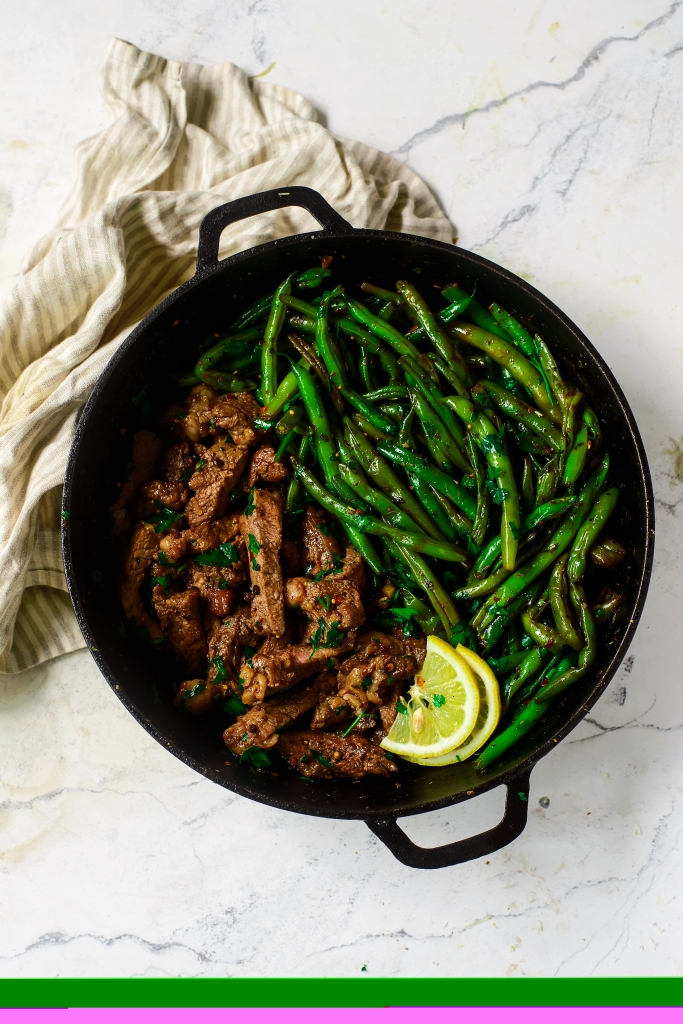 One Pan Garlic Butter Steak with Green Beans