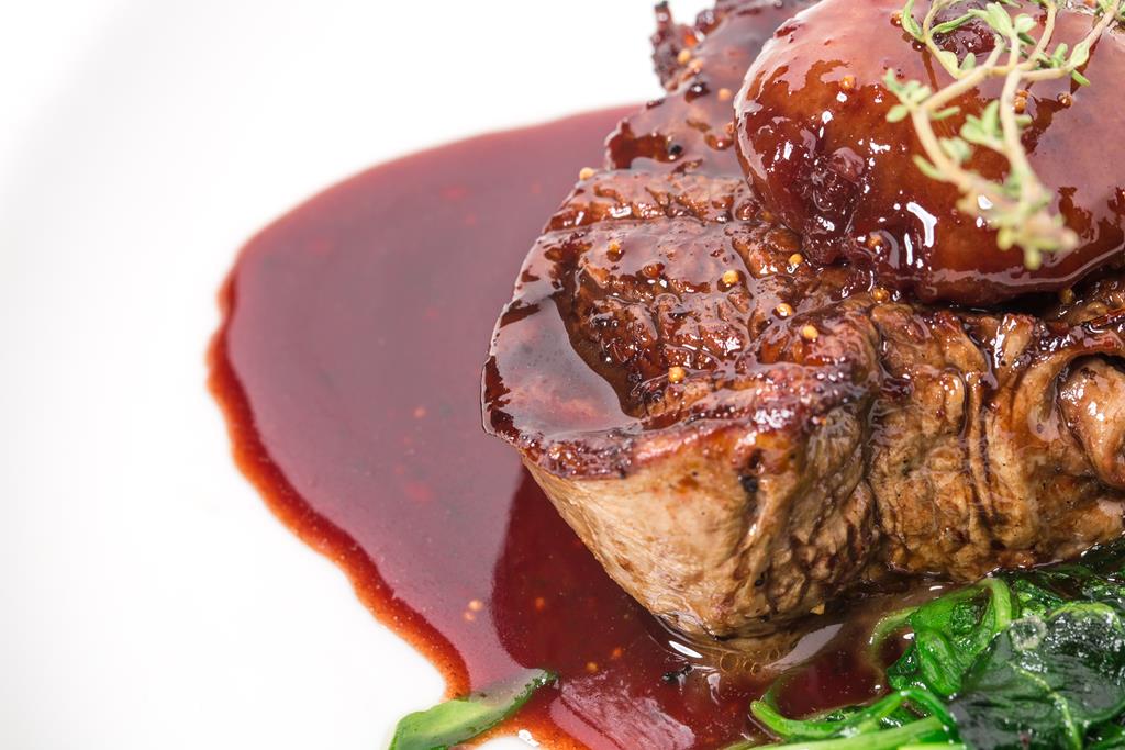 Steak with wine sauce